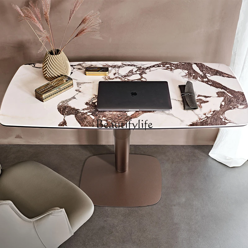 Hijs Mobiel Bureau Italiaanse Rotsplaat Minimalistische Luxe Massief Houten Salontafel