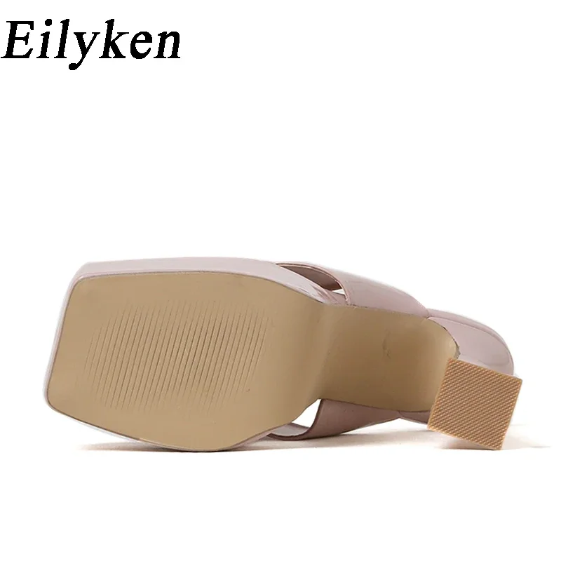 Eilyken New Fashion Platform Chunky High Heels Slipper Women Runway Style Open Toe Night Banquet Mule Slide Shoes