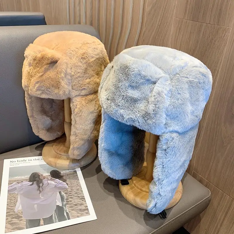 ผู้หญิงฤดูหนาว WARM Beanie Thicken รัสเซียหมวก Soft Plush Ushanka Earflap หมวกนักบินผู้ชายผู้หญิง BOMBER หมวกปรับ