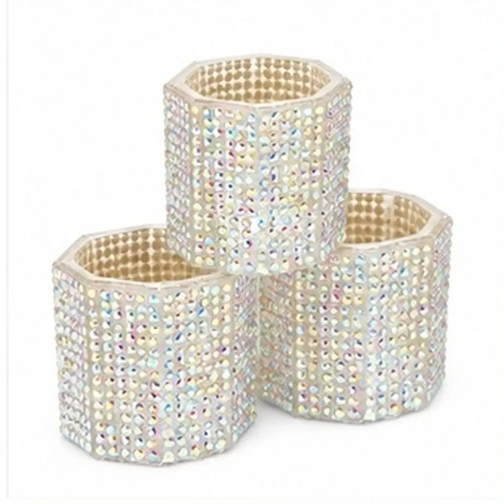 3pcs Nail Art Brush Cleaning Cups – Crystal Rhinestone Octagonal Manicure Tool Set for Professional Nail Art Supplies