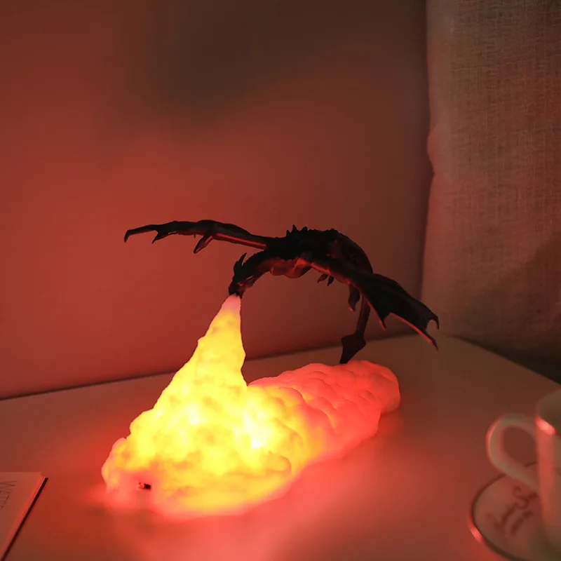 Lámpara de dinosaurio de hielo y fuego impresa en 3D, iluminación creativa, decoración de carga Usb, luz nocturna Led, regalo saludable y caliente, novedad