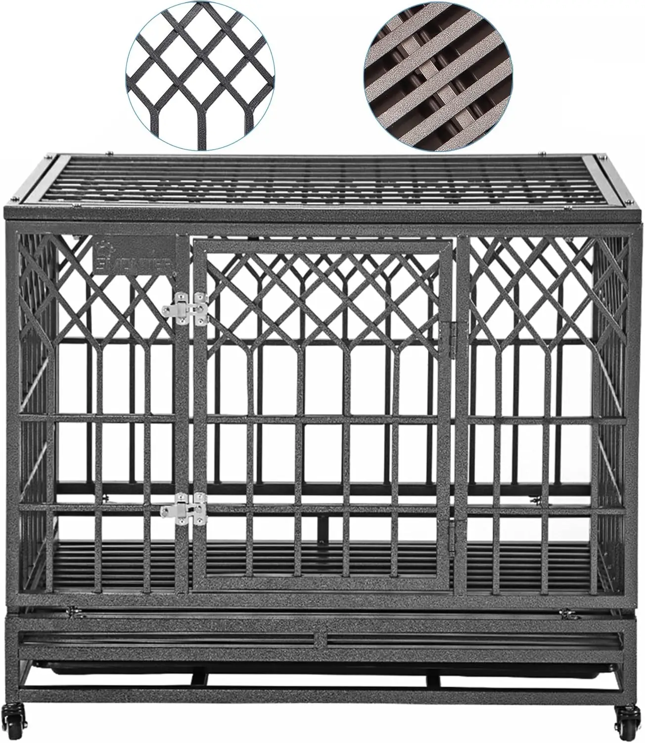 Heavy Duty Dog Cage for Large Dog Strong Metal Kennel and Crate Pet Playpen with Three Doors, Four Wheels,38 Inch,Y Shap