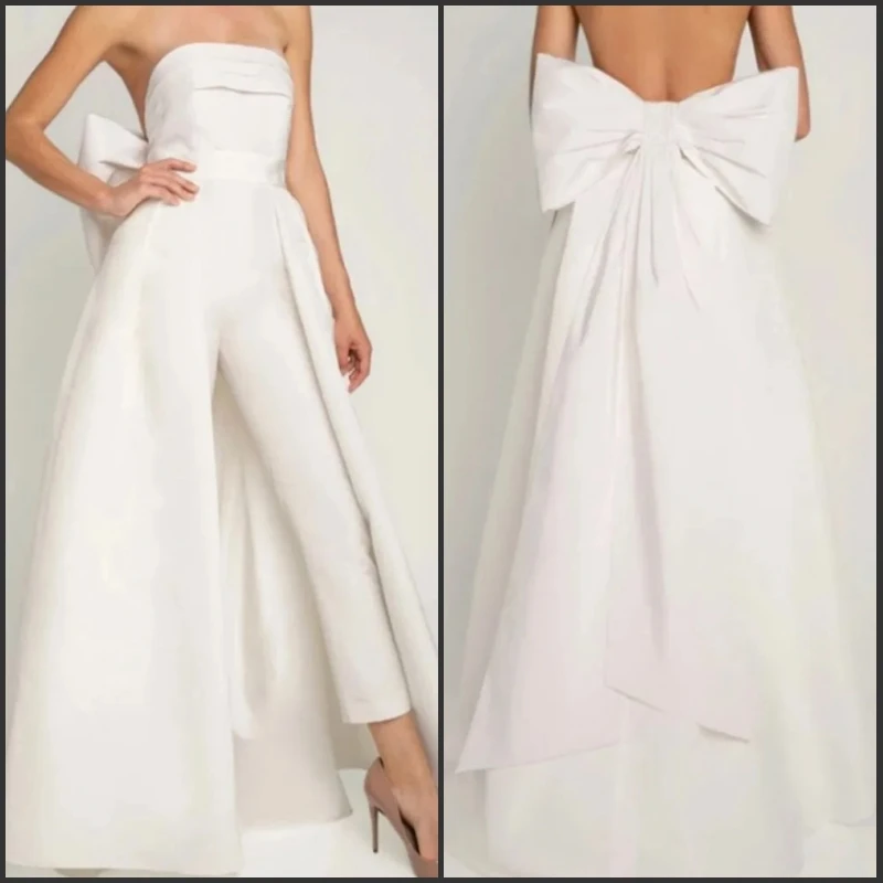 Wedding Dress Detachable Train Skirts with Big Bow Boutique Satin Skirts Front Slit Removable Skirts For Bridal Evening Gowns