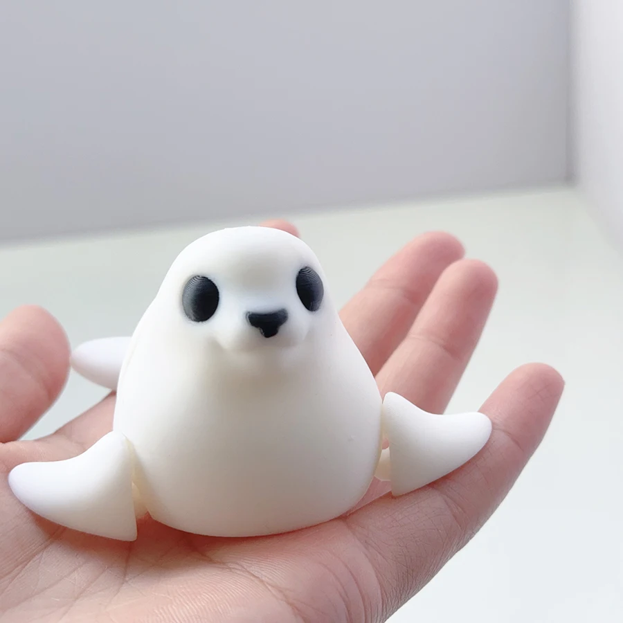 

3d Printing Cute And Cute White Seal Model Swinging Plastic Ornament With Movable Joints Creative Desktop Decoration Sculpture