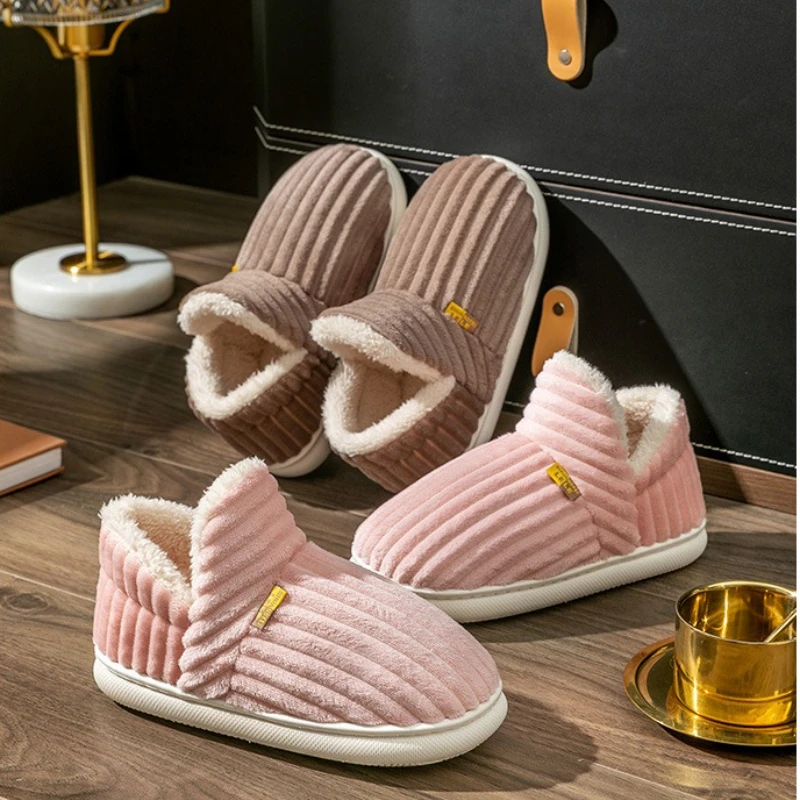 

Girl Winter Warm Cotton Shoes Children Velcro Anti-Slip Flannel Home Boots Boy Fleece Thickened Soft Soled Solid Color Kid Shoes
