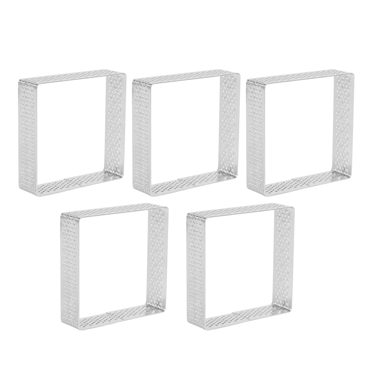 AAAF Perforated Tart Ring Stainless Steel Tartlet Molds Square Shape Mould Cake Circle French Pastry Baking Tool, 5 Pack