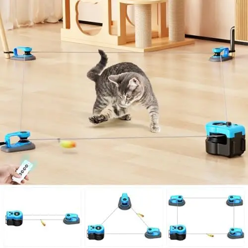 

Upgraded Interactive Cat Treadmill Toy – Auto/Manual Feather Mouse Chase Game for Indoor Cats & Puppies – Sky Blue