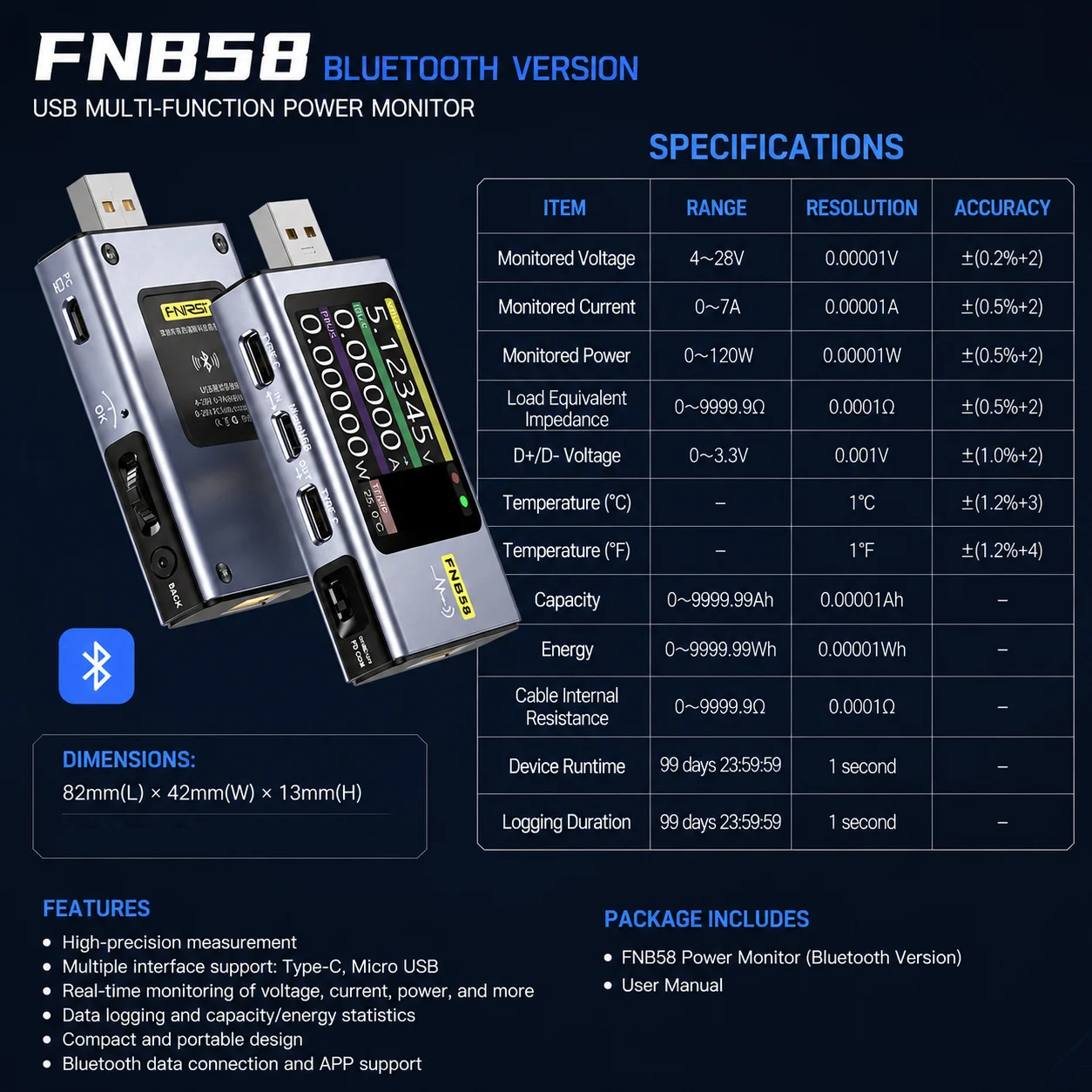 FNIRSI FNB-C2 PD USB-batterijtester Digitale voltmeter Ampèremeter Type-C Snelle oplaaddetectie Trigger Capaciteit Rimpelmeting