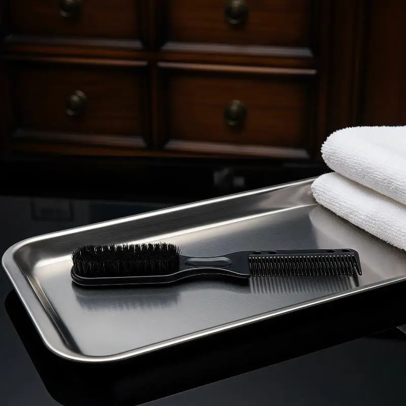1Pcs 2 in 1 Hair Beard Brush Soft Nylon Bristles Built-in Comb Lightweight Black Grooming Tool for Men Daily Use