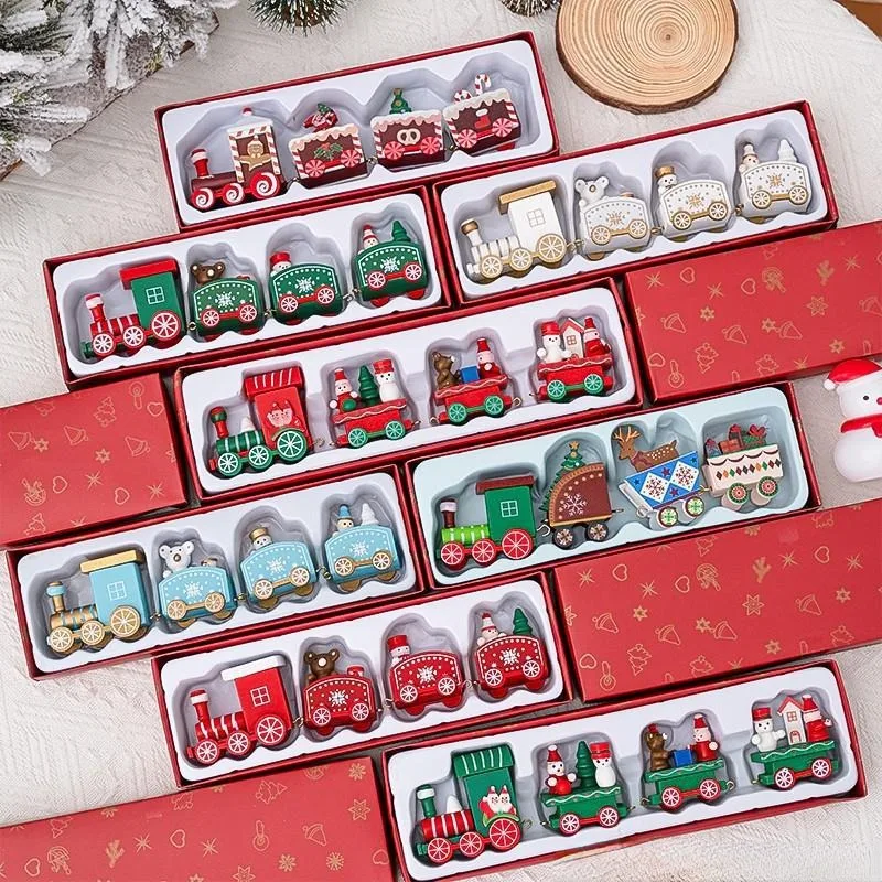 Christmas Wooden Train Merry Christmas Decorations New Year's Gift Wooden Handicrafts Holiday Party Christmas Train Ornament