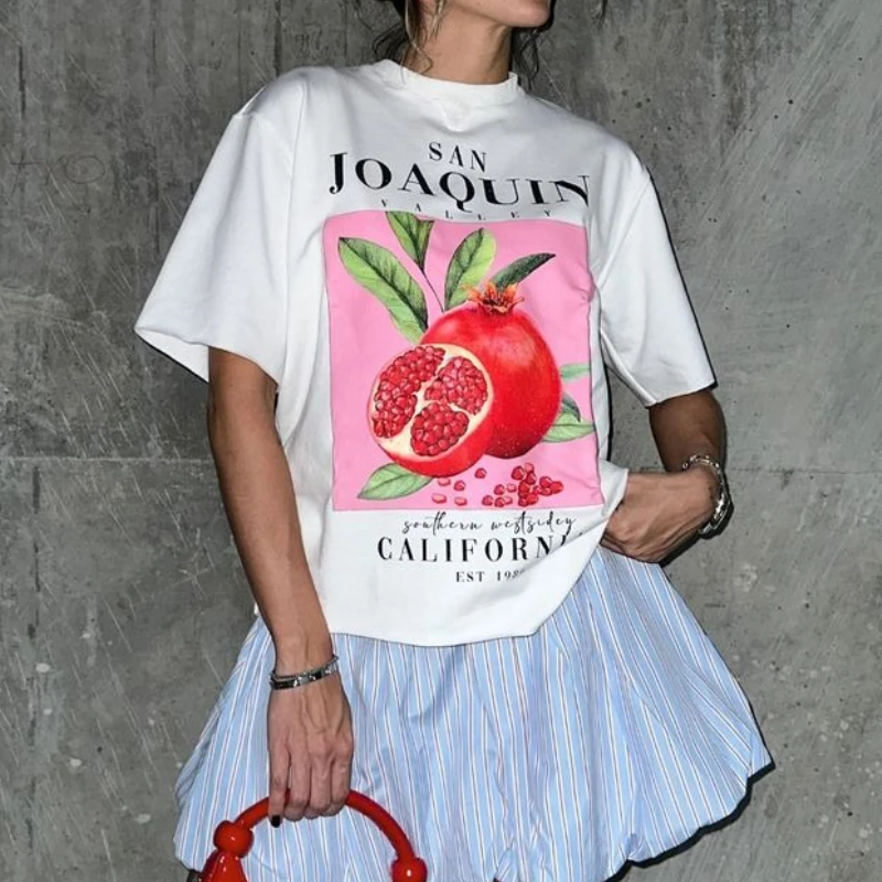 Plus Größe Frauen Tops Nette Obst Graphic Tees Lose Retro Streetwear T-Shirts Granatapfel Cottagecore Ästhetischen Vintage T Shirt