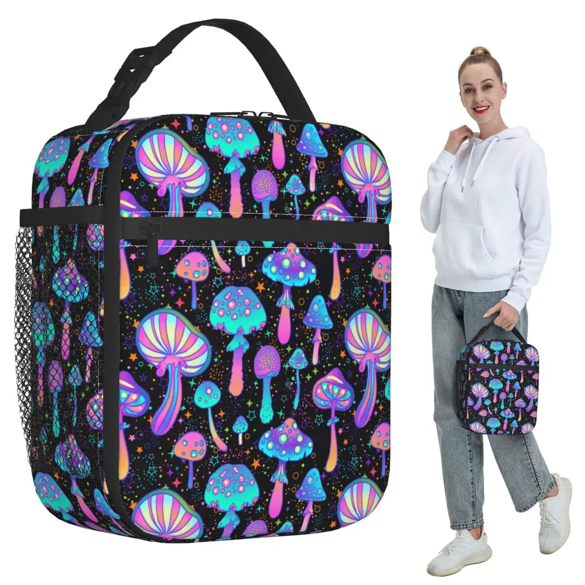 

Colorful Magical Mushrooms Insulated Lunch Bag for Women Office Cooler Thermal Food Box Tote Leakproof Lunch Boxes Container