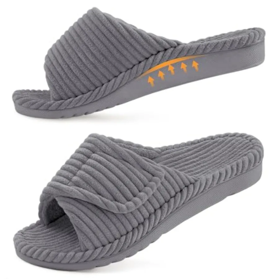 

Litfun Orthopedic Slippers for Women Arch Support Indoor House Slippers Adjustable Open Toe Corduroy Bedroom Shoes with Memory