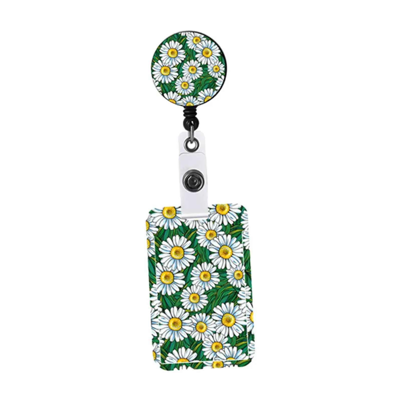 ID Badge Holder Retractable Clip Daisy Pattern Credit Card Protector Vertical for School Supplies Versatile Accessories