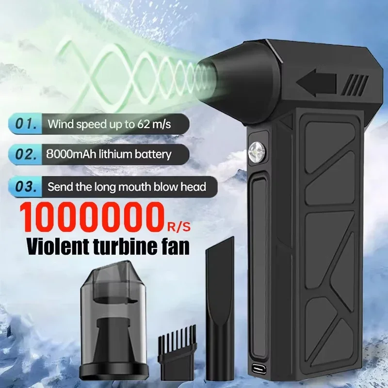 Electric Turbo Jet Fan 1000000 RPM Brushless Motor Turbo Violent Fan USB Rechargeable Powerful Dust Blower 8000mah