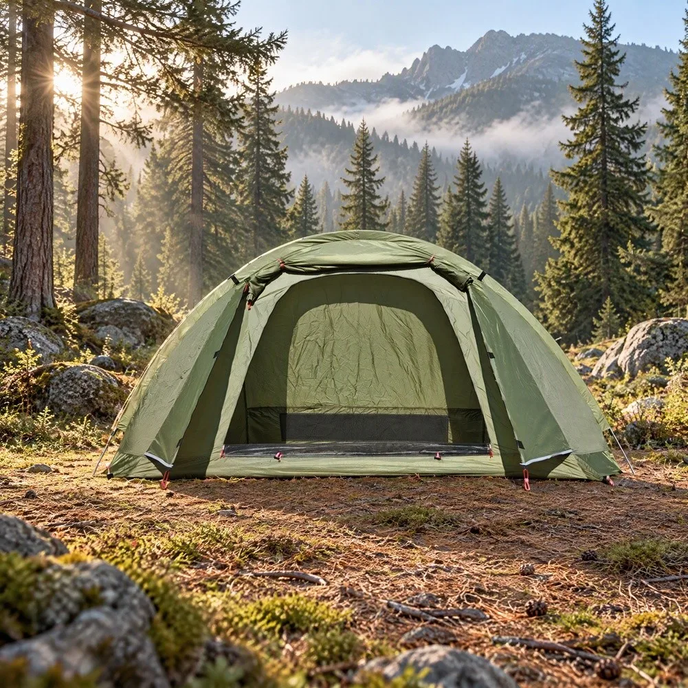 Single-Person Ultralight Tent with Aerodynamic Tunnel Profile and Structural Stability for Variable Conditions