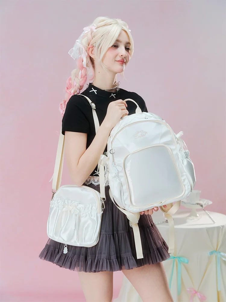 bow backpack, girl baby bag, multi-functional removable backpack.