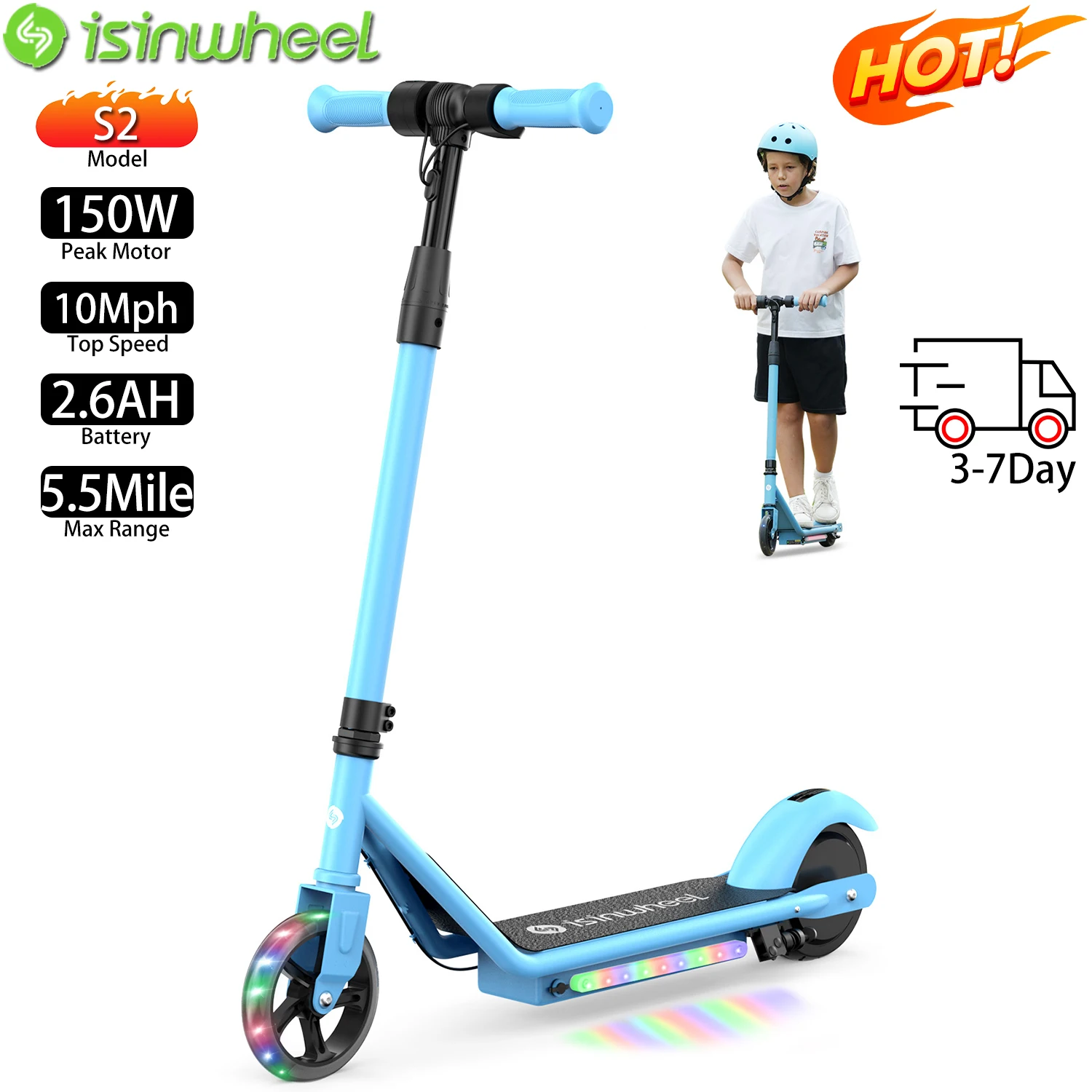 

Электрический самокат для детей, 5-дюймовый двигатель 150 Вт, максимальная скорость ​ ​ 10 миль в час, подходит для подростков в возрасте 6 и выше, 2,6 Ач, диапазон 5,5 миль