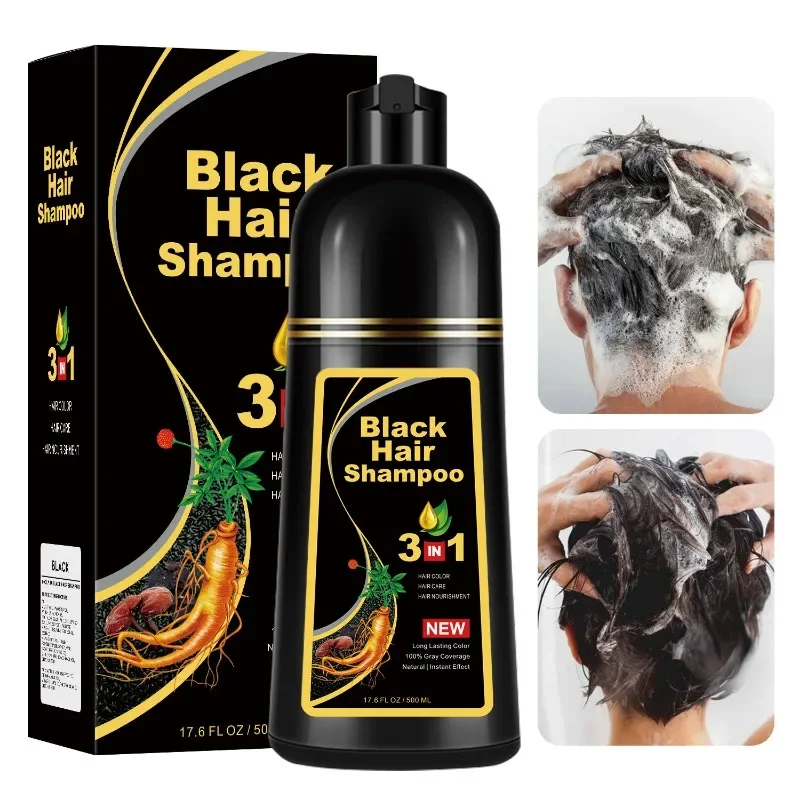 Shampoo oscurante colorante per capelli grigio da 500ml 3 in1 capelli sette colori ingredienti naturali a base di erbe copertura colorante per uomo donna