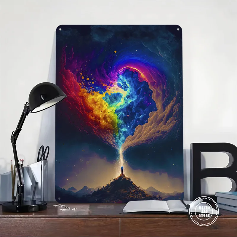 ألوان المجرة المعادن المشارك تين علامات جدار ديكور فني لتزيين الغرفة علامة معدنية مخصصة للديكور المنزل رجل الكهف #2