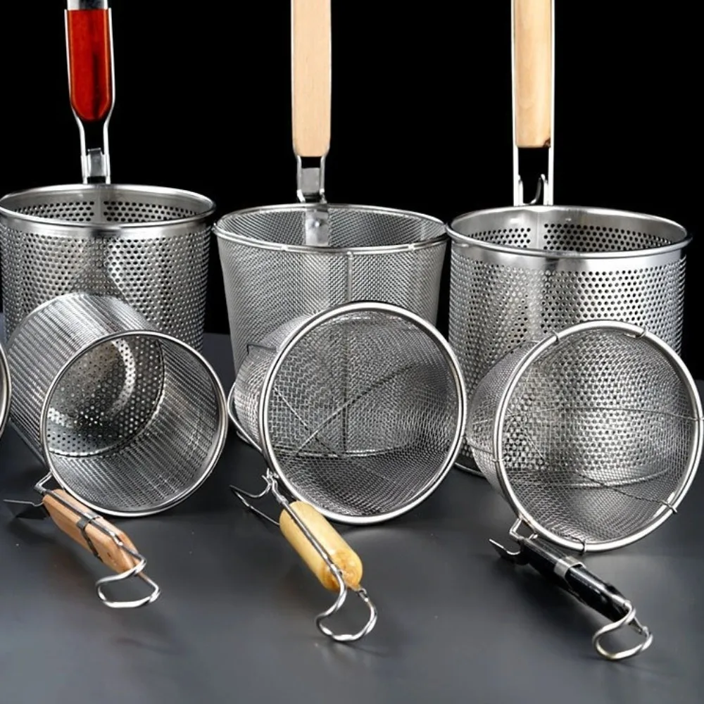 

Durable Thickened Stainless Steel Funnel Kitchen Gadgets Multifunctional Pasta Basket Strainer Wooden Handle Noodle Funnel