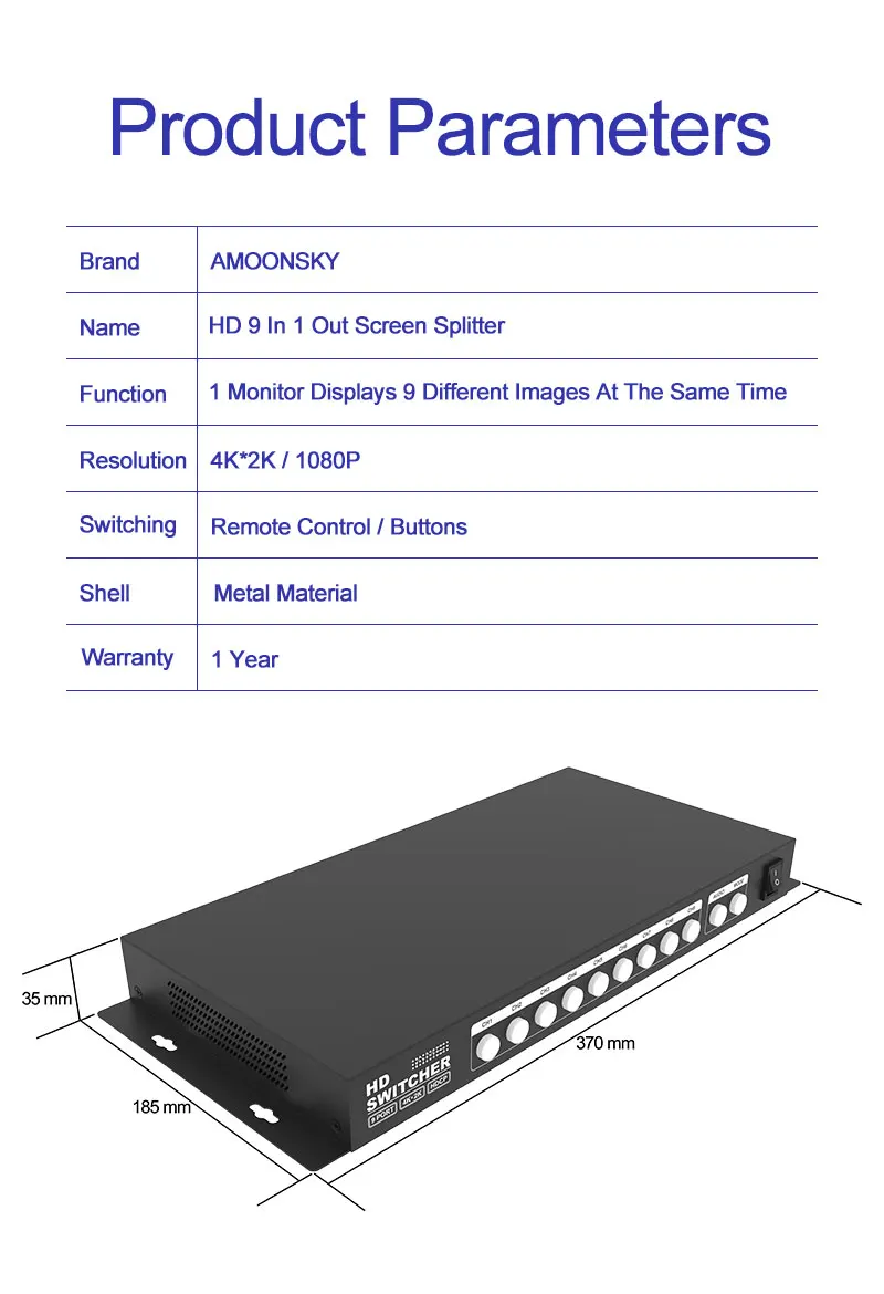 AMS-QMV-H9 4K 멀티 뷰어 LED 비디오 스위처 스위치 PIP 사진 디스플레이 화면 분할기 비디오 변환기용 스플리터