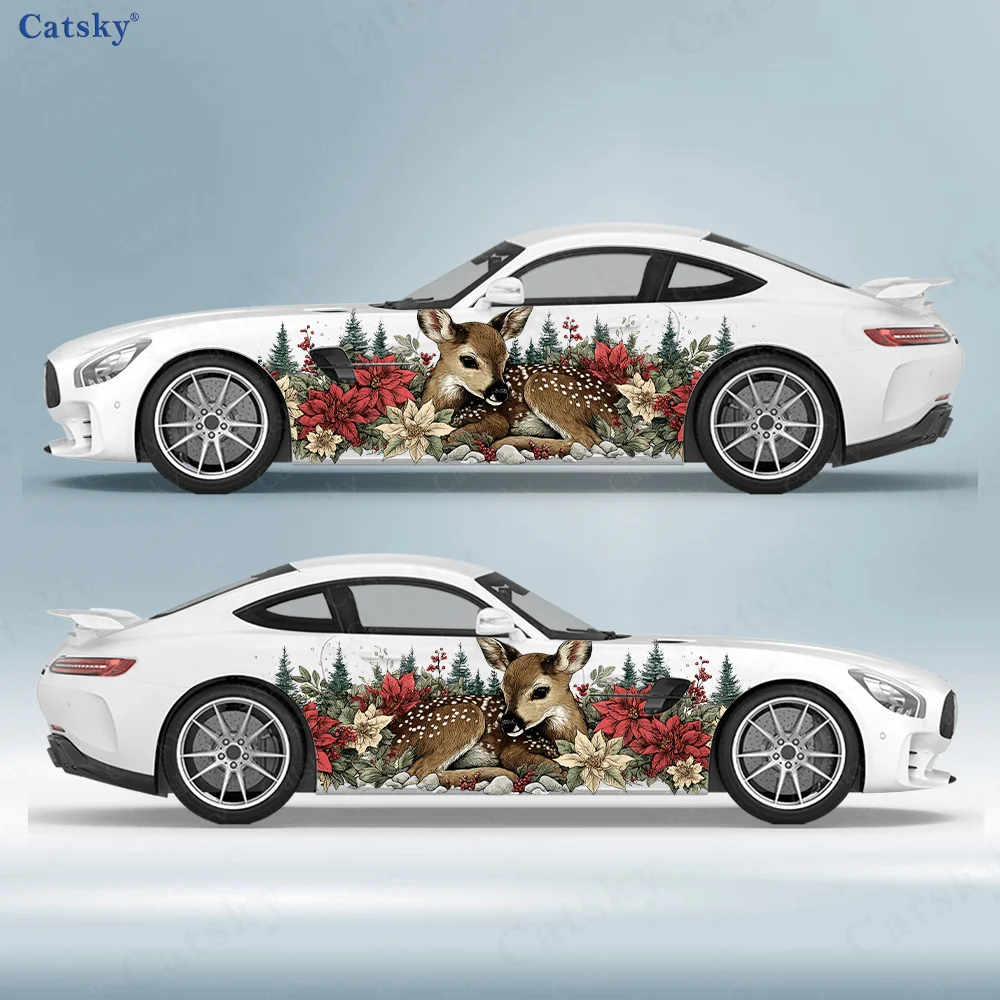 

Deer Forest Flowers Car Side Sticker Decoration, PVC Waterproof Scratch Resistant Decal, Car Protection, Auto Accessories Gift