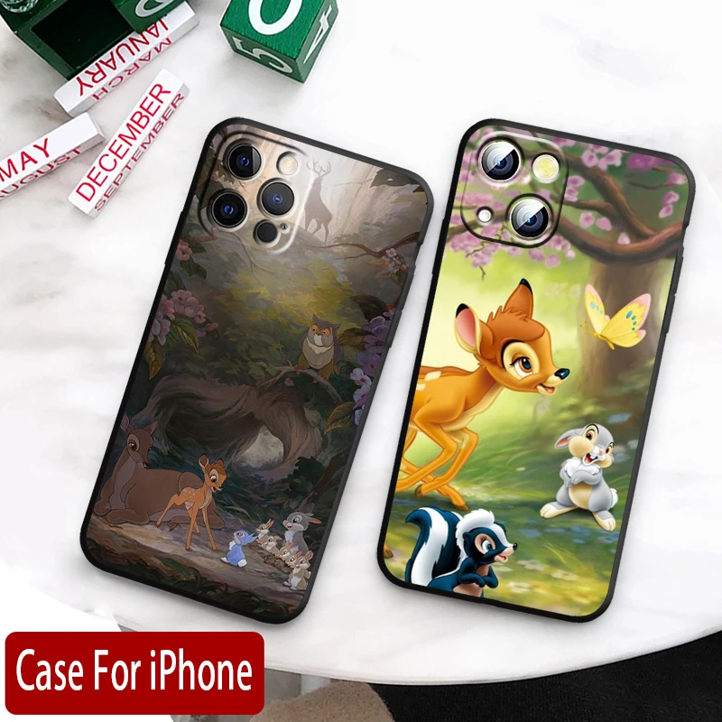 Disney Bambi Hert Mooie Apple Iphone Hoesje Voor 15 14 13 12 11 Mini Xs Xr X 6S 6 Pro Max Plus Zwarte Zachte Hoes