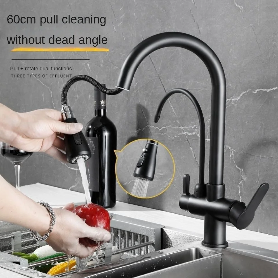 All-copper Three-in-one Faucet Hot and Cold Kitchen Sink Three-purpose with Pure Water Machine Household Sink Kitchen Faucet