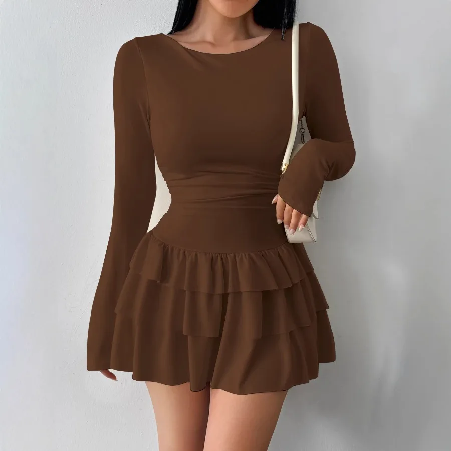 

【New style】's new women's clothes are pure color for autumn and winter slim slim temperament long-sleeved dress women's high-qu