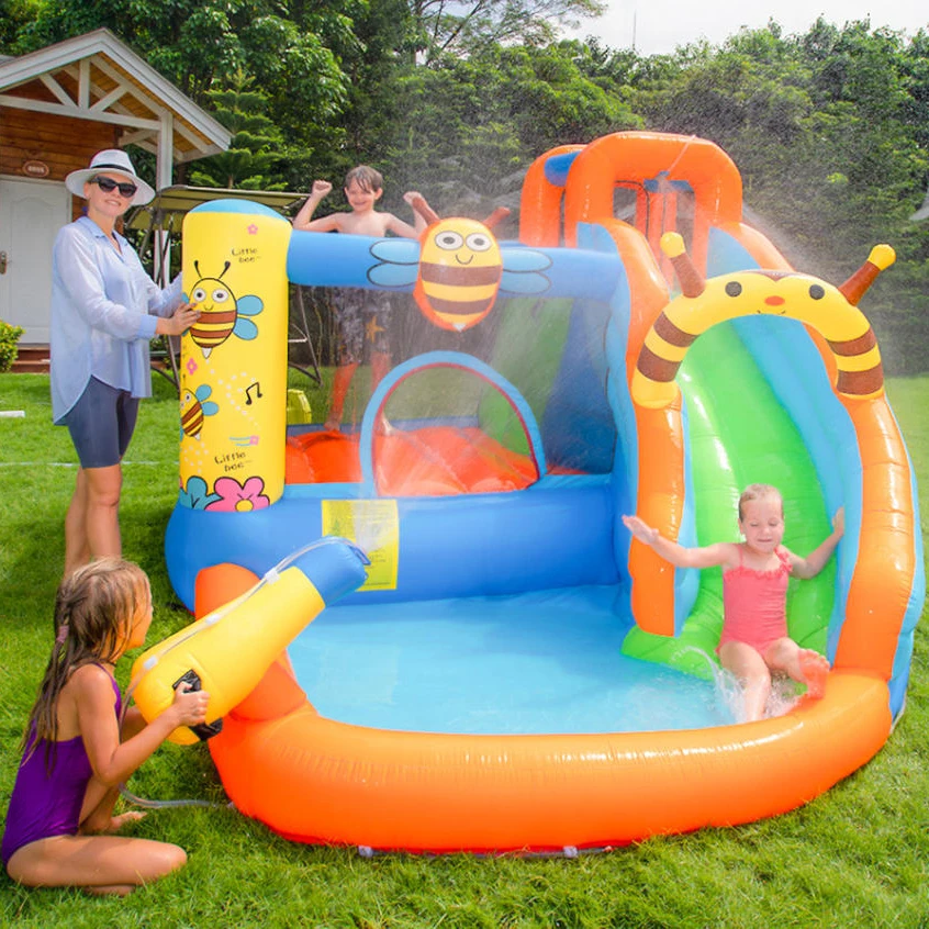 with Blower New Little Bee Children's Inflatable Castle Slide Play Centre Water Park Inflatable Trampoline Slide