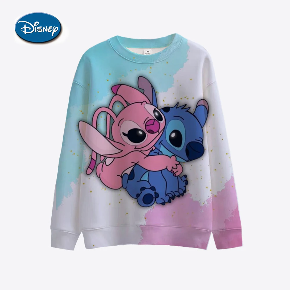 Ladies\' Disney Stitch printed sweatshirt, spring and autumn round neck pullover, Korean loose fitting clothing, retro Harajuku K