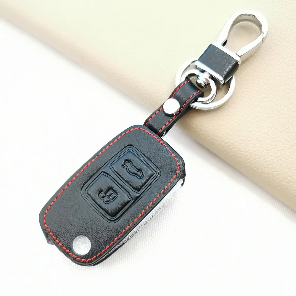 For Chery A5 Fulwin Tiggo E5 A1 Cowin Genuine Leather Car Key Case 2 Buttons Remote Key Shell Cover Protective Fob