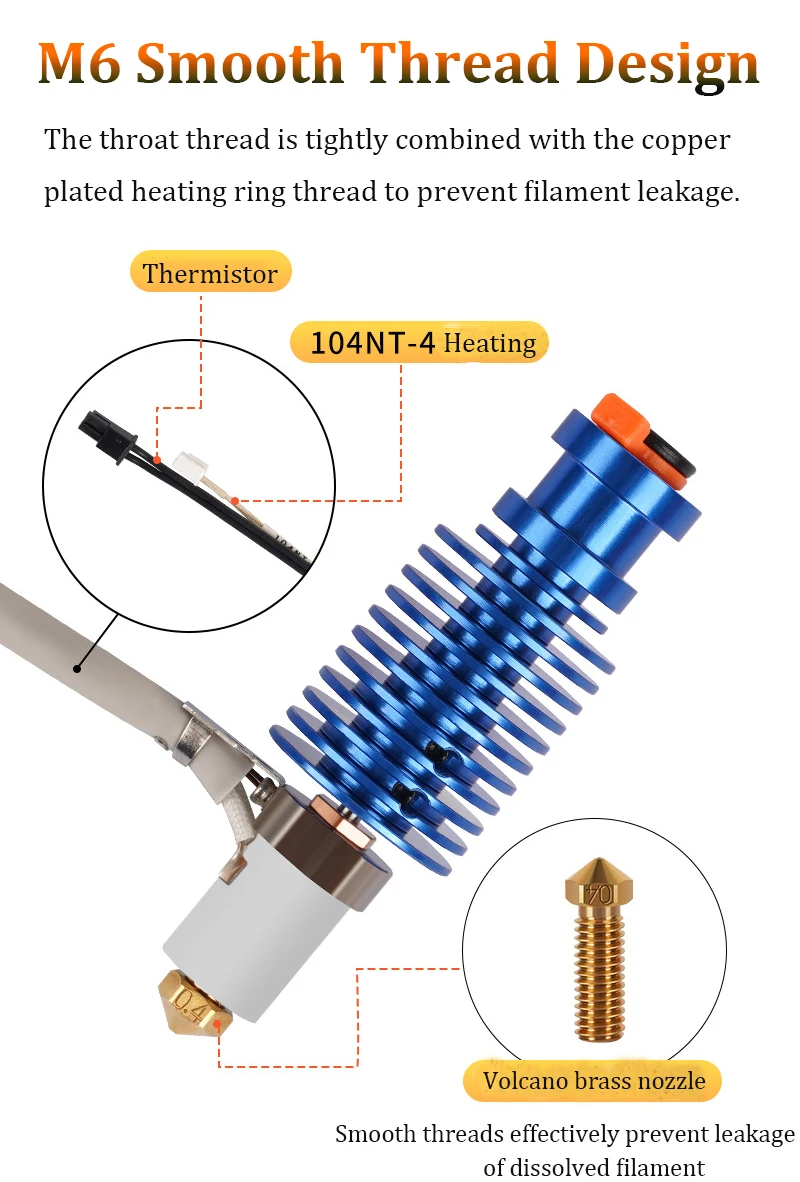 Volcano Hotend E3D V6 24V 50W 60W für Voron 2.4 3D-Drucker Keramik-Heizkern Druckkopf für Voron Prusa Ender 3 CR10 MK3S – Detail 3