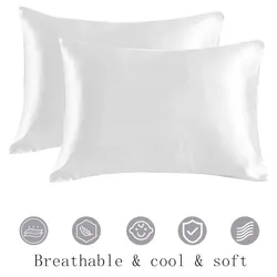 1PCS Silky Satin Pillowcase,Size 60x60cm,White silver Solid color,Gloss surface Sofa Bed Cushion Cover