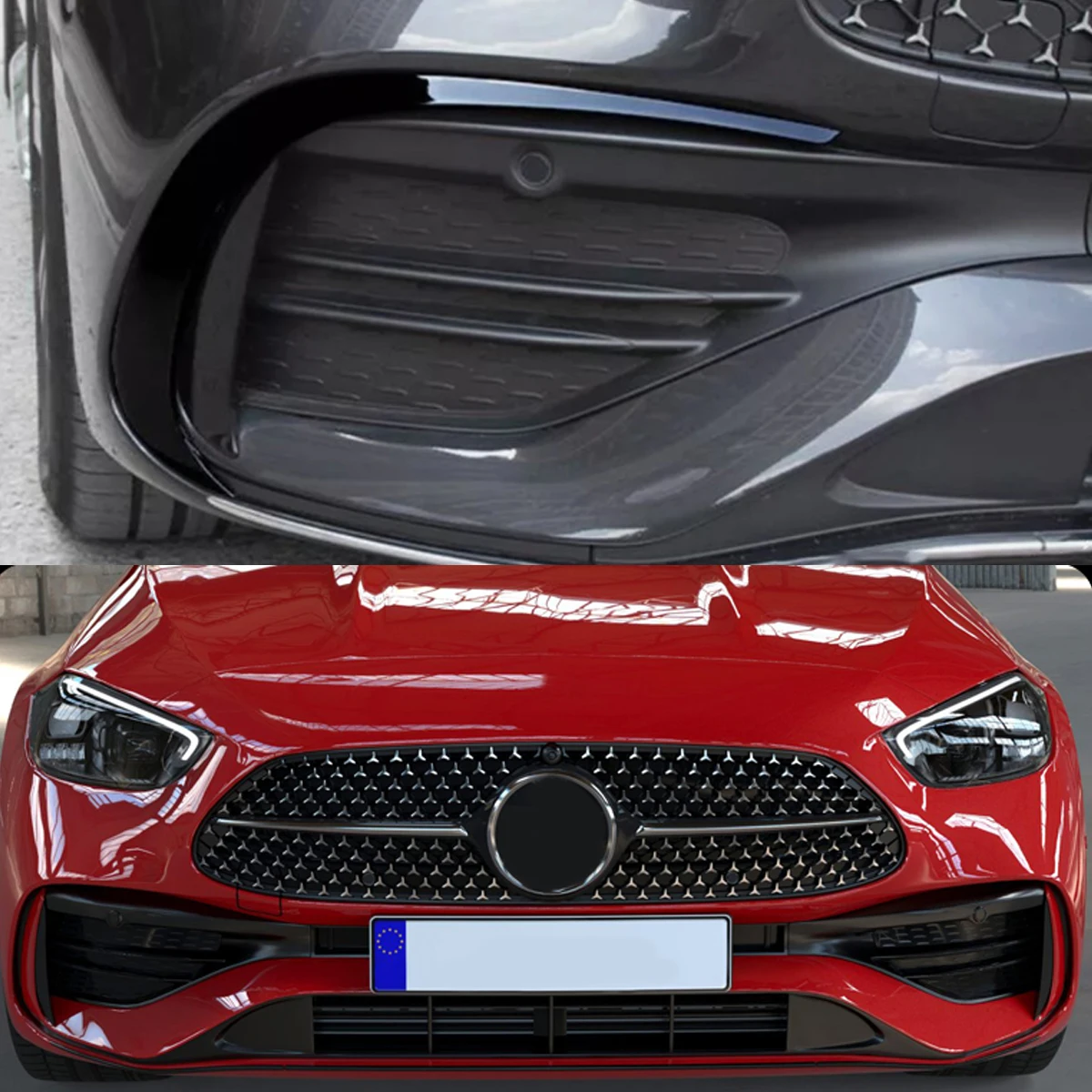 For Mercedes Benz C-Class W206 2021-2024 Front Fog Light Trim Cover Gloss Black