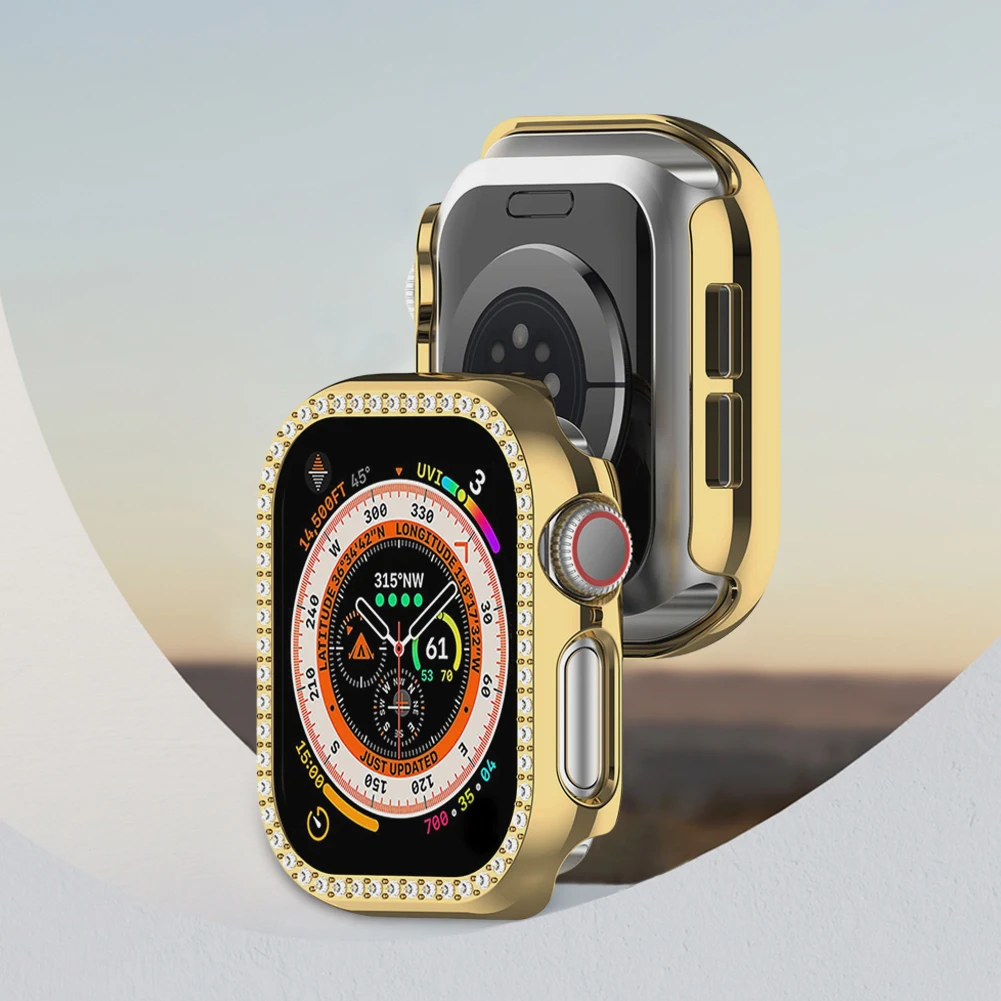 Diamond Cover Bling Bumper Protector Hard PC Bumper Diamond Case for Apple Watch Series 10 42MM/46MM Accessories