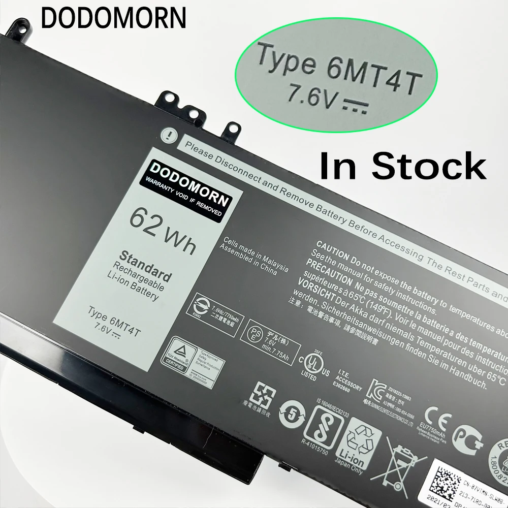 بطارية DODOMORN 6MT4T لأجهزة DELL Latitude E5470 E5570 M3510 15.6 بوصة Sereis 7V69Y TXF9M 79VRK 07V69Y 62WH مع رقم التتبع