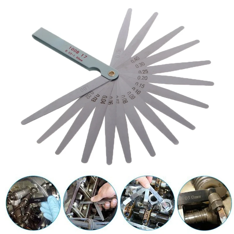 17 Blades Feeler Gauge Metric Gap Filler 0.02-1.00mm Gage Measurment Tool For Engine Valve Adjustment