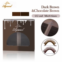 AGUUD Luxury Brown Russian Volume Eyelashes Extension Soft Silk Individual Lashes Mix 9-16mm Brown Chocolate Color Mink Eyelash