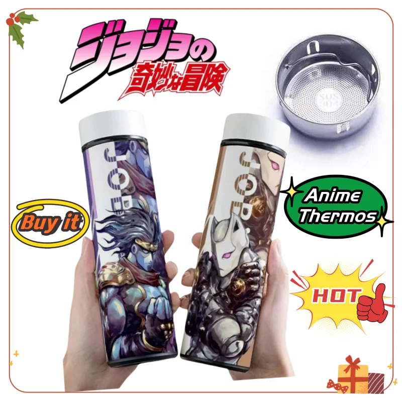 JoJo's Bizarre Adventure Kujo Jotaro Termos Baja Tahan Karat Kapasitas Besar Warna Cerah Baru, Cangkir Minum Portabel untuk Pelajar
