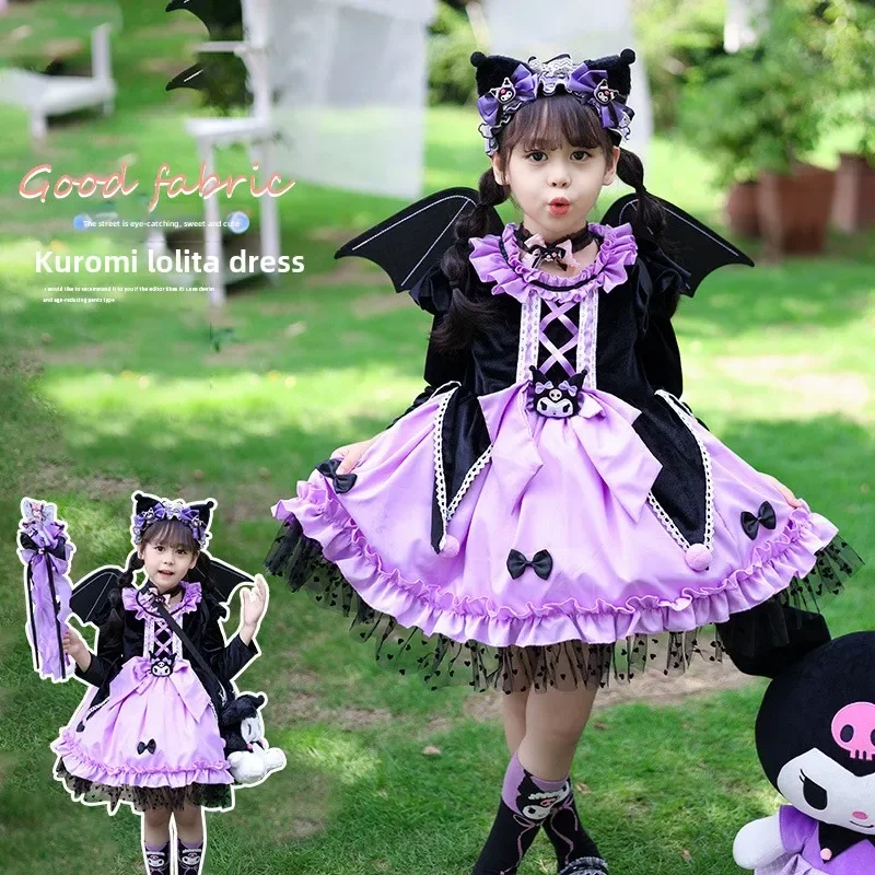 Christmas Halloween Sanrio Kuromi Kids Girl Dress Suspender Cute Layered Tulle Dress Clothes Xmas Cartoon Lolita Skirt Anime