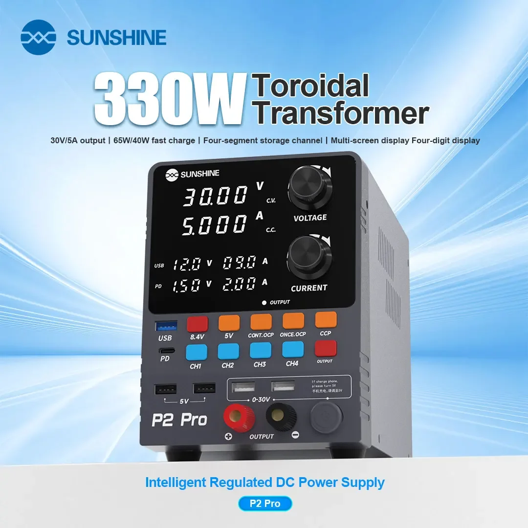 SUNSHINE P2 PRO Intelligent Regulated DC Power Supply 265W Toroidal Transformer Four-digit Display 65W Fast Charge Power Supply