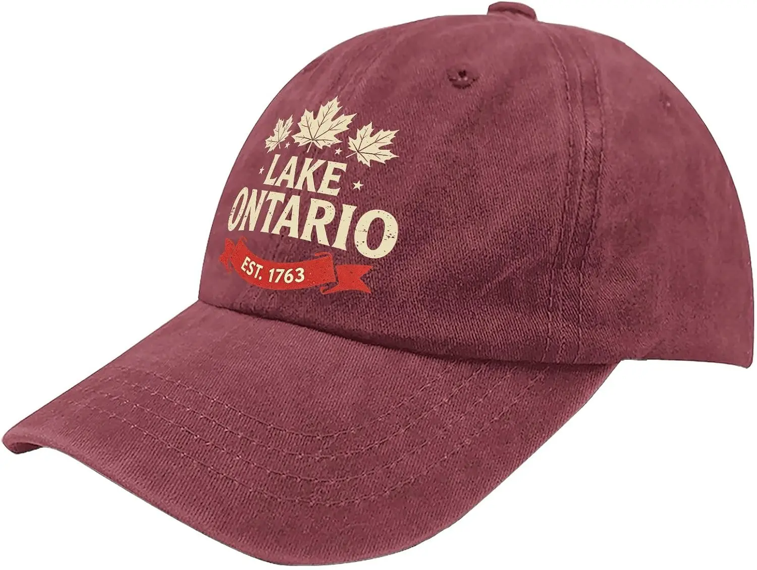 Customization Lake Ontario Est. 1763 Vintage Printed Dad Hat Unisex Washed Baseball Cap Great Lakes Maple Leaf Outdoor Gift