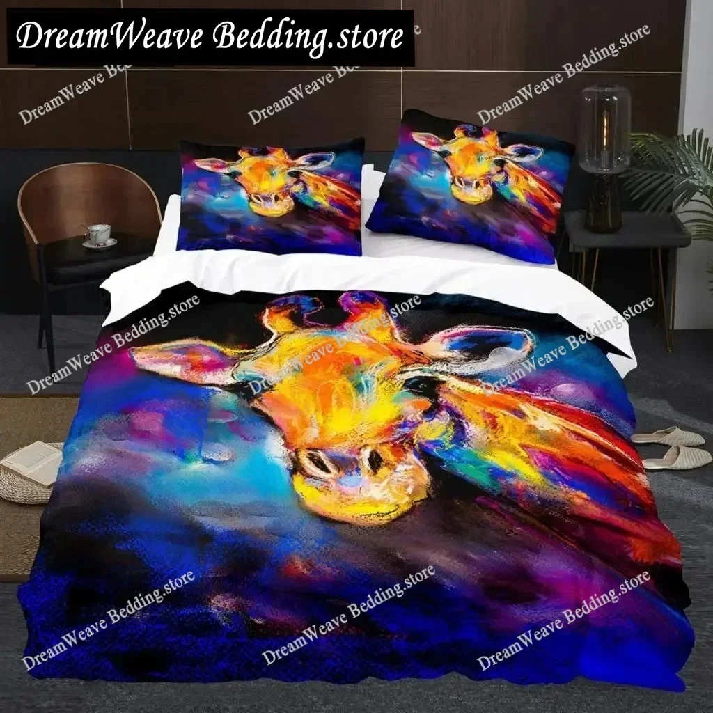 

Giraffe Duvet Cover Set Giraffes Eastern Style Environment Retro Bedding Set Animal Theme King Size Soft Comfortable Quilt Cover