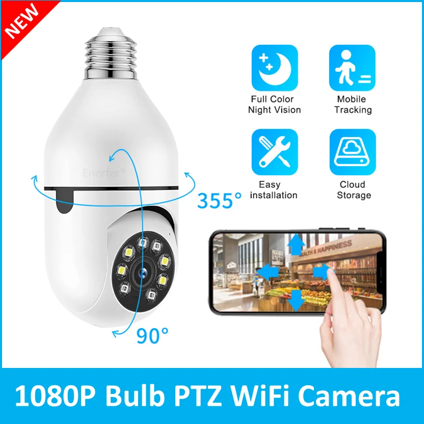 Portalampada con attacco E27 a colori 1080P 360 CCTV panoramico per interni Telecamera IP Wifi da 2 MP Telecamera con lampadina PTZ