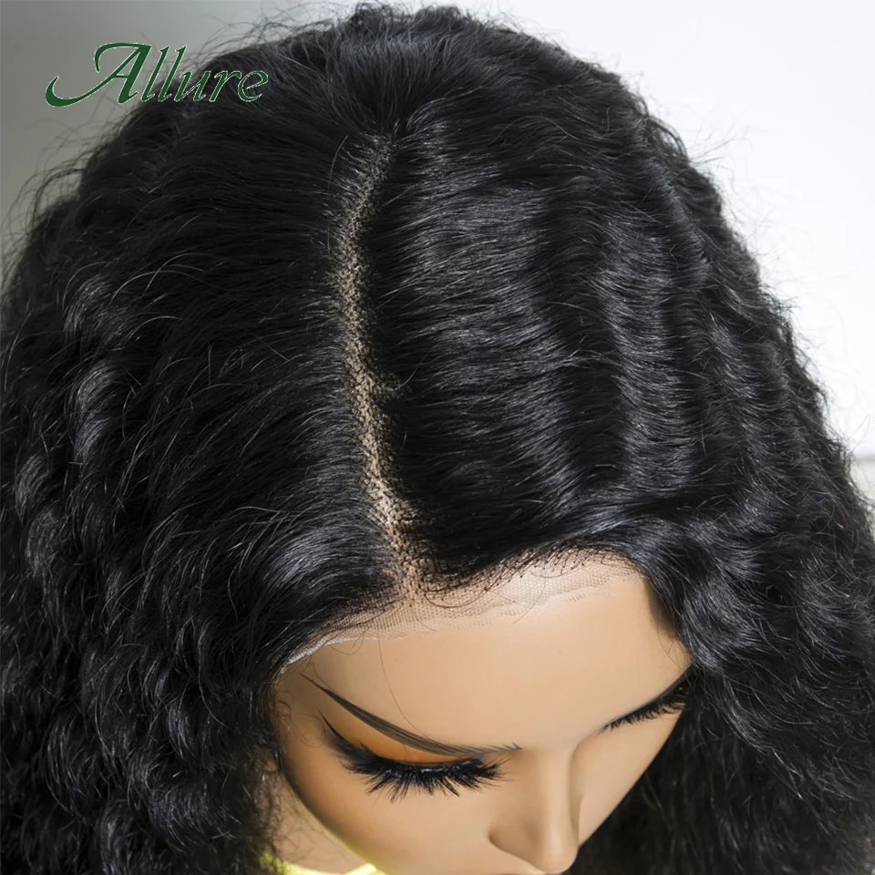 Perucas brasileiras do laço do cabelo humano da onda profunda para mulheres negras, cor preta natural, Preplucked com Babyhair, Allure, 14"