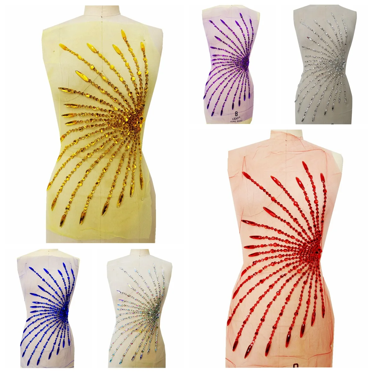 Luxury Handmade Radial Striped Sequin Hot Diamond Decal Fabrics High Tulle Apparel Decoration Evening Dress Accessories