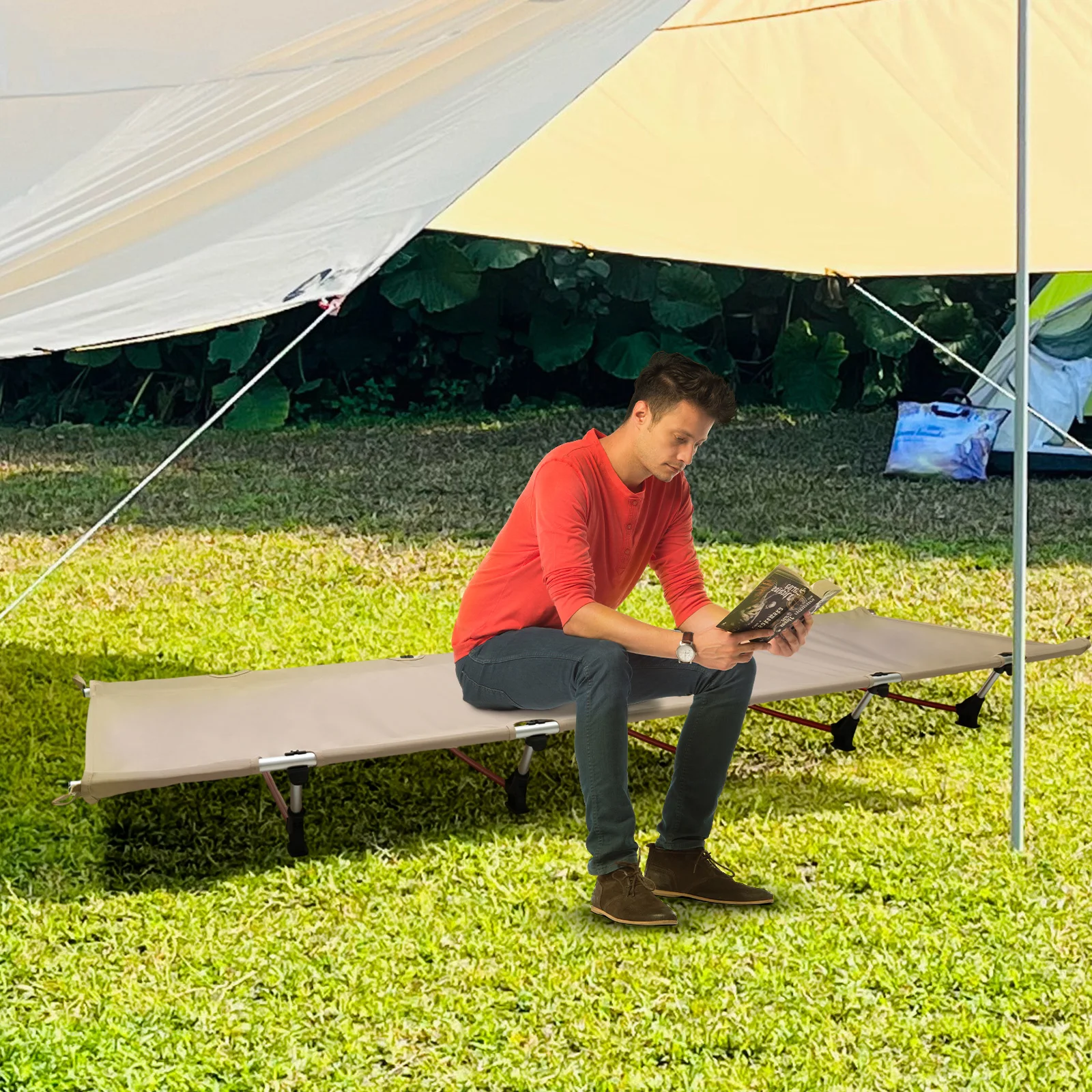 Łóżko kempingowe na zewnątrz, ultralekki przenośny składany leżak na zewnątrz, nośność do 330 funtów, do pieszych wędrówek z plecakiem