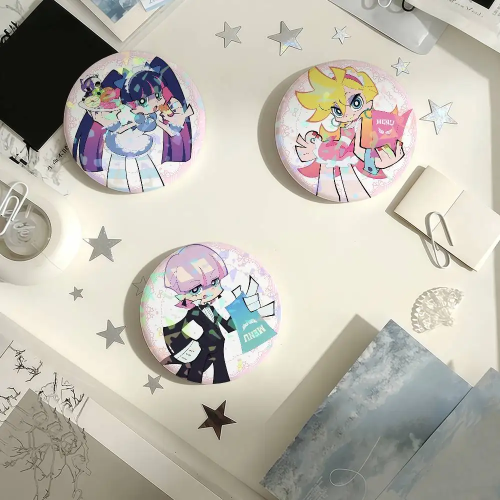 Cartoon Panty & Stocking with Garterbelt Laser Badge Creative Pins Brooch for Bag Clothes Hat Decor Gifts Fans Collect